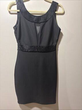 AKIRA Black Sequin-Trim Sleeveless Mini Dress